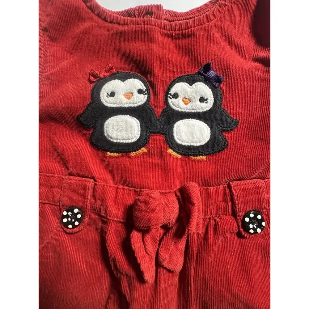 Gymboree Girls 2T Red Corduroy Penguin Applique Overalls